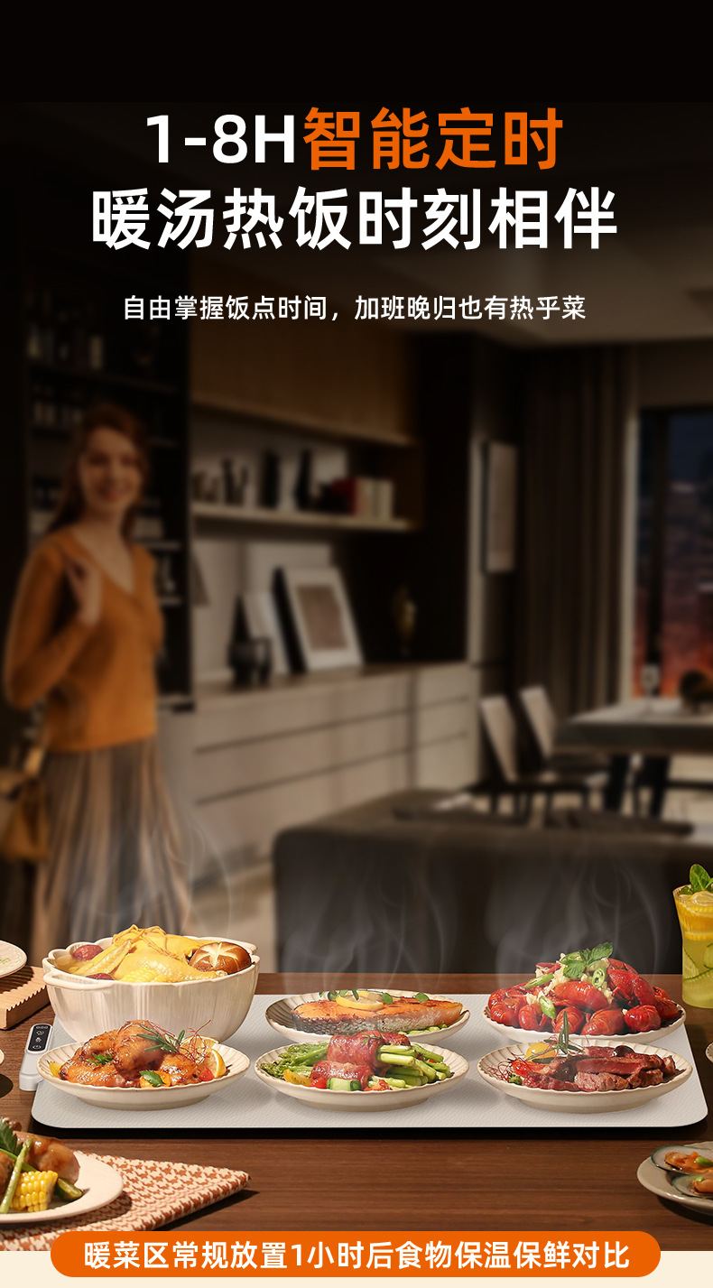 跨境柔性硅胶暖菜板家用餐桌垫多功能饭菜保温板智能恒温加热板详情17