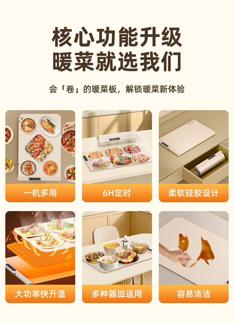 跨境新款秋冬饭菜加热垫智能恒温餐桌保温板家用可收纳硅胶暖菜板详情2