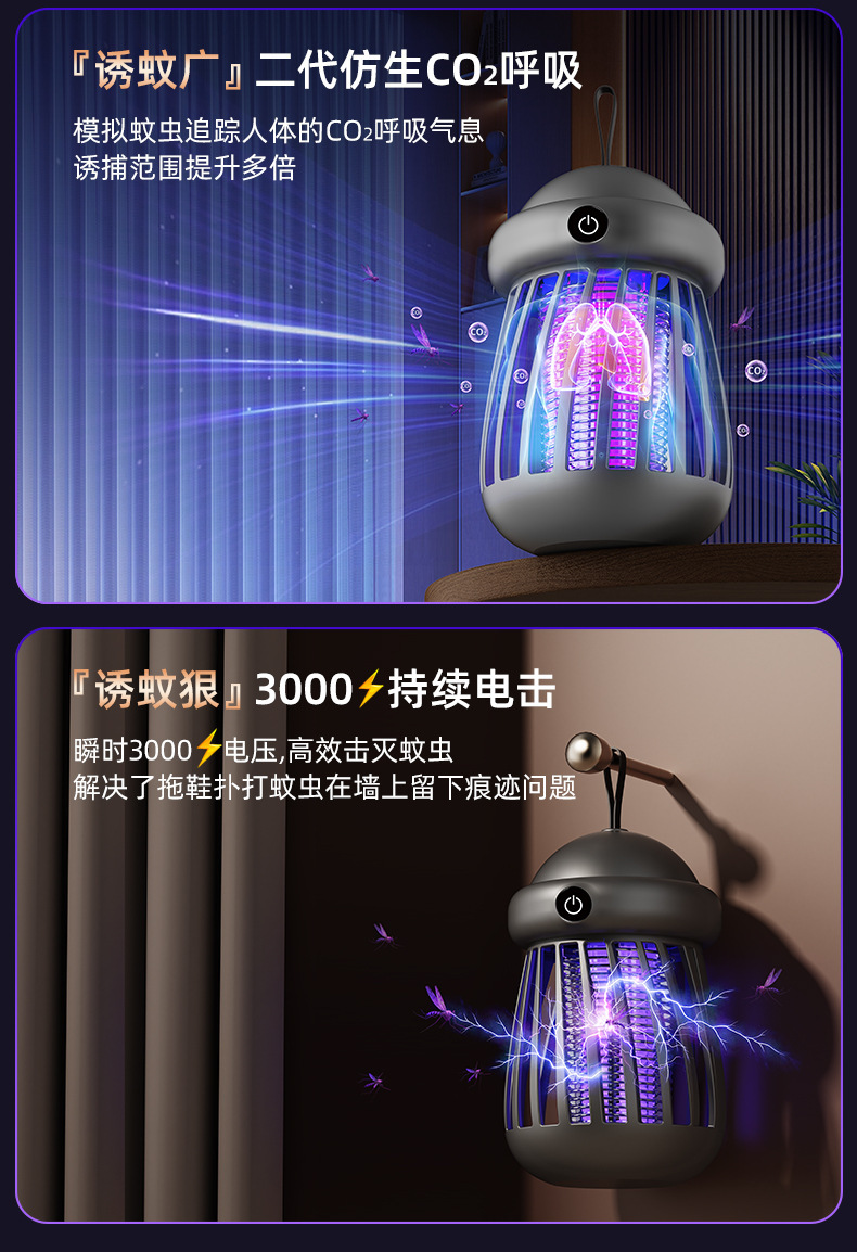 新款家用灭蚊灯自动紫光诱蚊小夜灯卧室USB驱蚊灯户外便携电蚊灯详情3