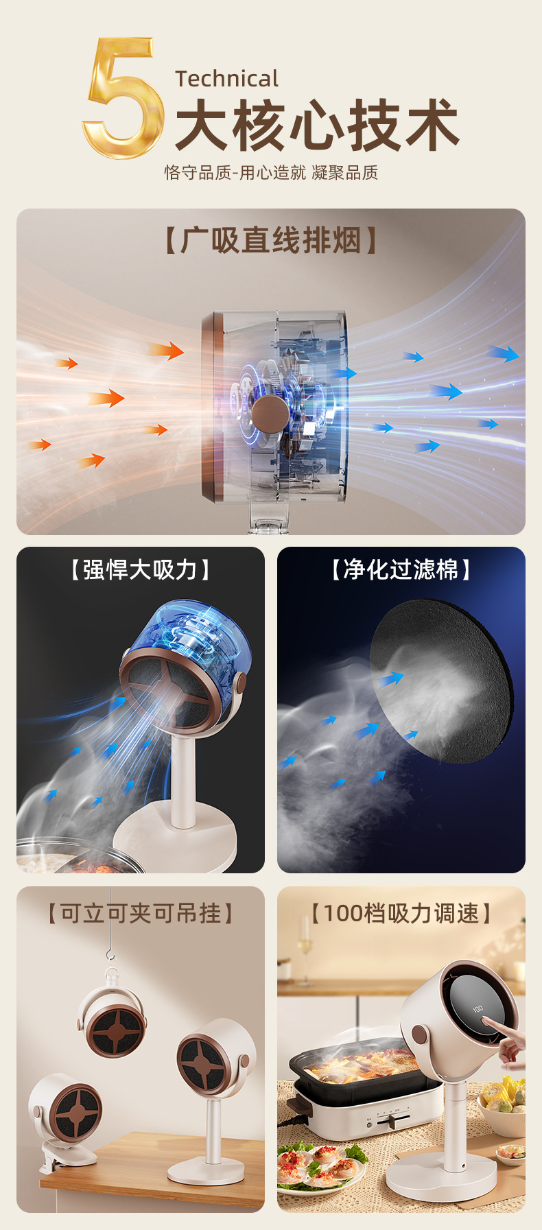 新款家用可移动便携小型油烟机户外火锅烤肉伴侣配件桌面吸油烟机详情3
