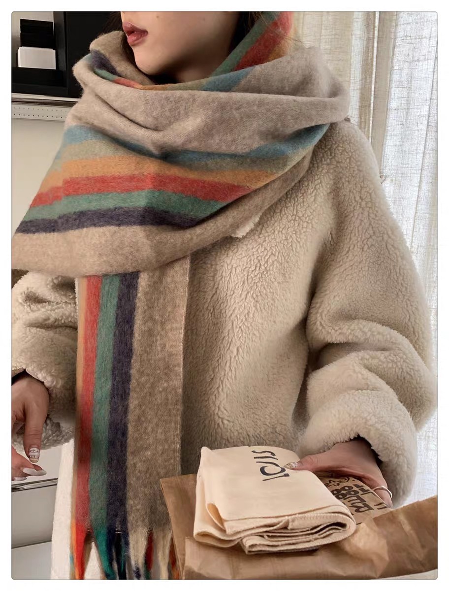 Cross-border scarf wholesale e-commerce live-streaming supply chain, cotton candy series rainbow vertical thick whiskers pic 5