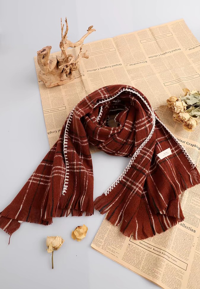 跨境围巾批发电商直播文艺格包边工艺供应链供货详情13