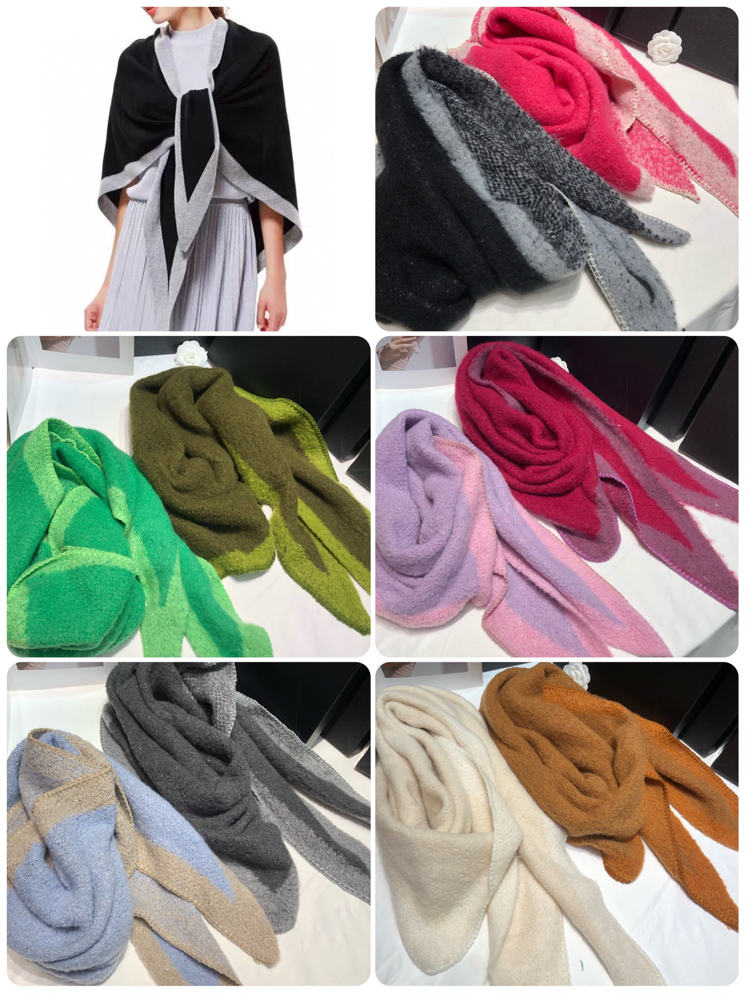 Cross-border scarf wholesale e-commerce live streaming, supply chain of shell-trimmed retro flower-patterned triangular scarves pic 5