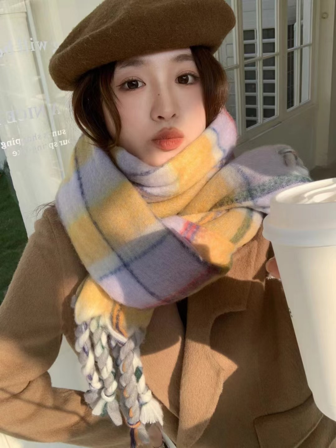 跨境围巾批发电商直播供应链供货棉花糖系列金丝九宫格手工结粗须详情8