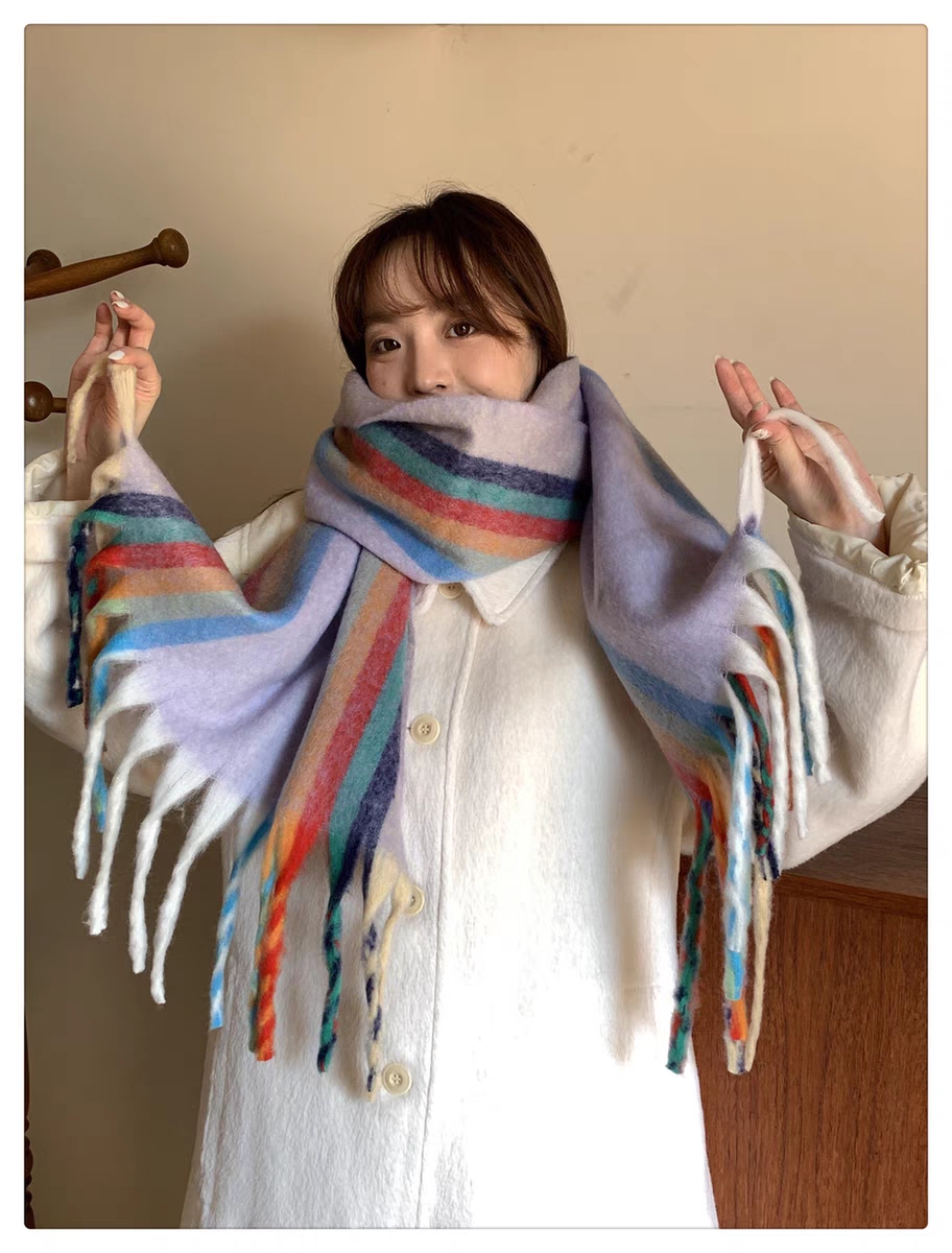 Cross-border scarf wholesale e-commerce live-streaming supply chain, cotton candy series rainbow vertical thick whiskers pic 2