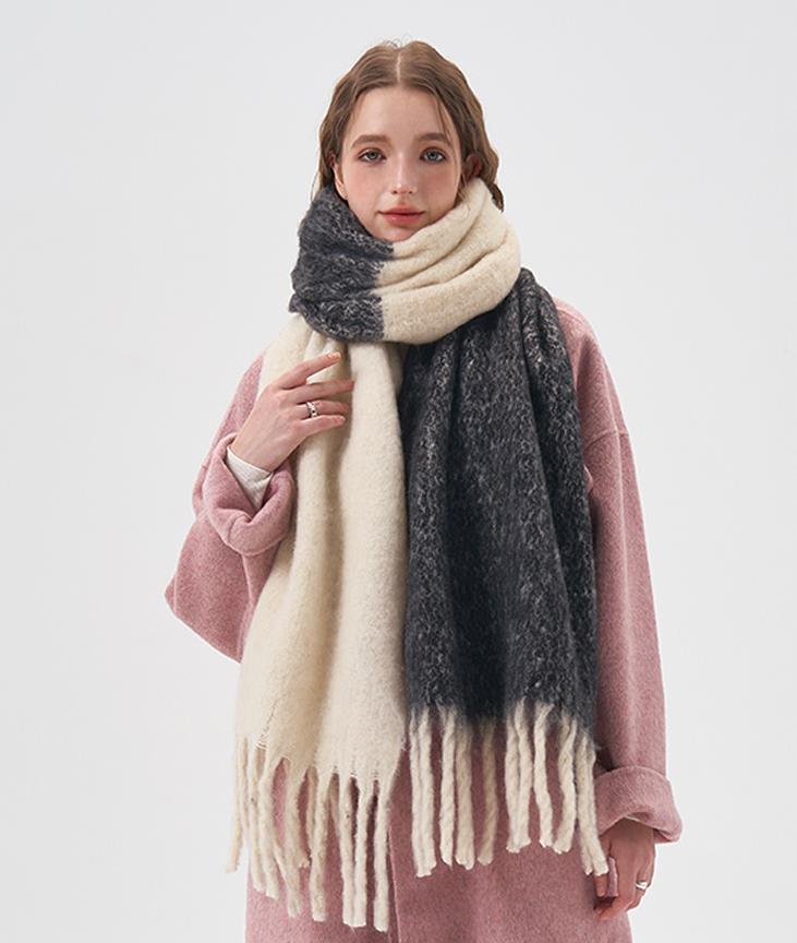 Wholesale cross-border scarves in stock, e-commerce live streaming supply chain, 68 thick beard series, half color-blocked scarves pic 2