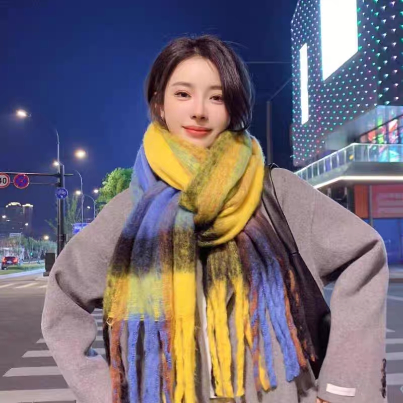 Cross-border scarf wholesale e-commerce live-streaming supply chain supply of thick fluorescent checkered scarves pic 7