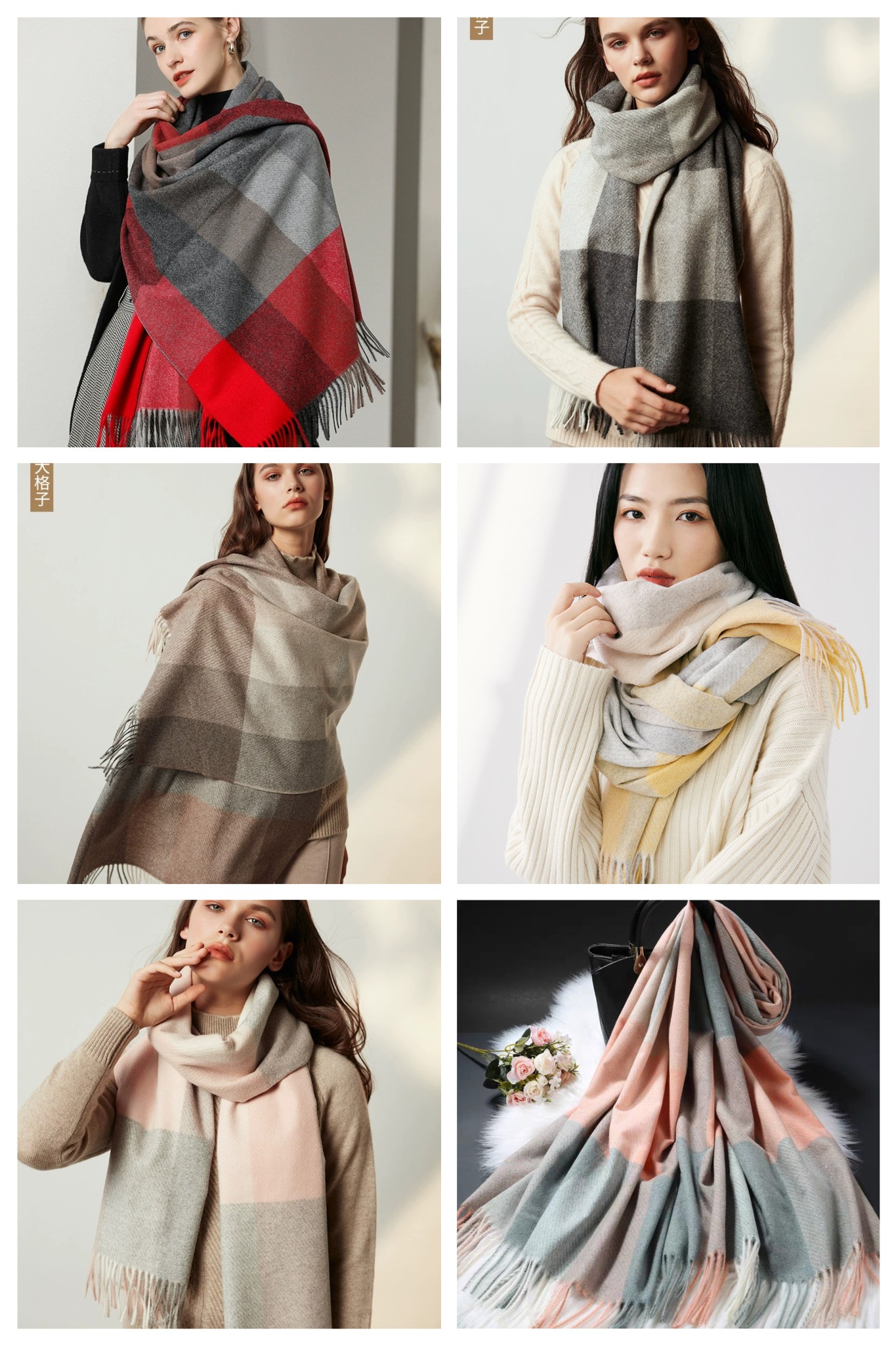 Cross-border scarf wholesale e-commerce live streaming supply chain supply 96 wool series twill wool check pic 5