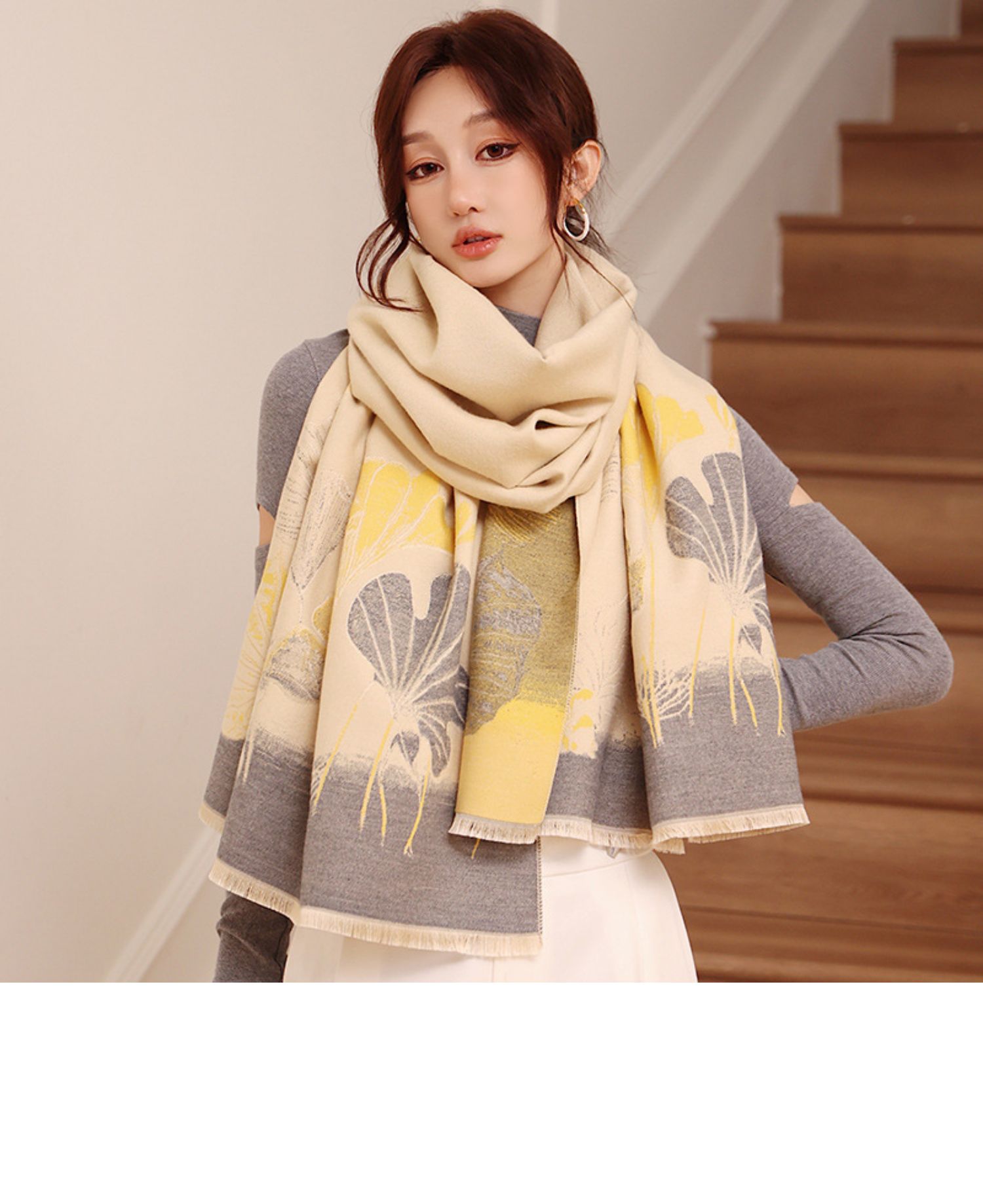 Cross-border scarf wholesale 27 high-speed jacquard series Ginkgo leaf cash on delivery scarf e-commerce supply pic 2