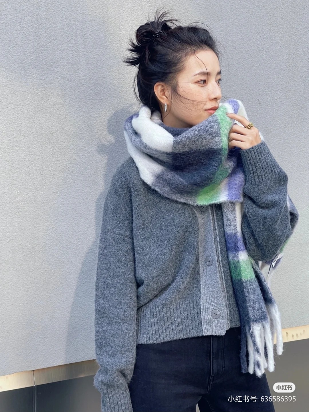 Cross-border scarf wholesale e-commerce live streaming supply chain COS checkered thick beard scarf new style Zhangqing checkered pic 1