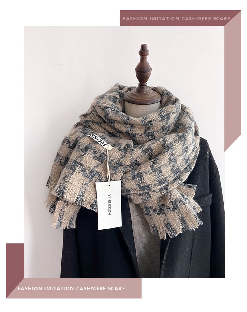 The 2024 winter new thousand-bird check cashmere scarf is a versatile long and warm dress for women, a retro shawl for couples, and a trendy scarf for men pic 11