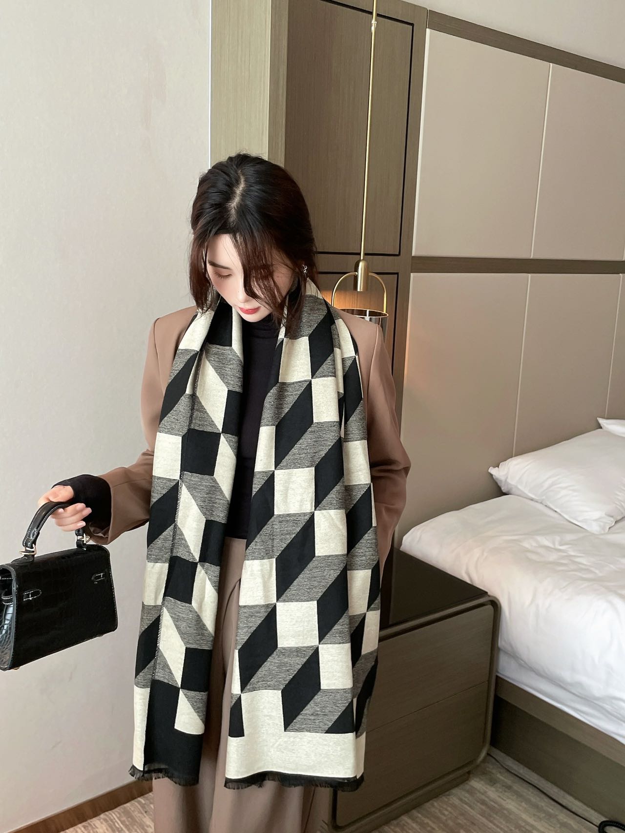 Cross-border scarf wholesale e-commerce supply 37 Fashion Jacquard series three-dimensional checkered scarves pic 7