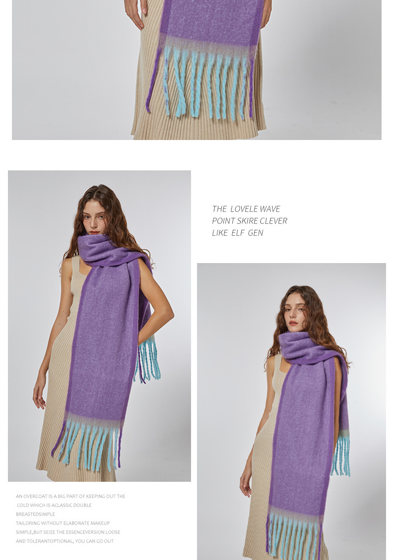 A simple frame in solid color, paired with a warm faux cashmere scarf, a soft and fluffy pink scarf for winter, and a cold-proof shawl pic 6