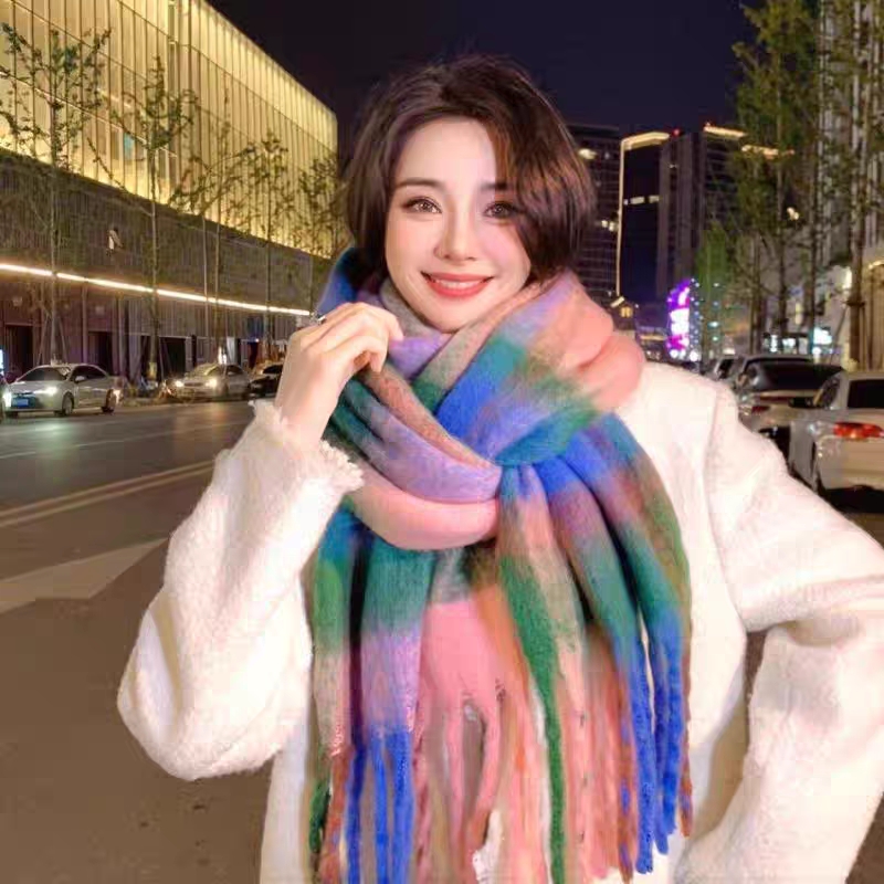 Cross-border scarf wholesale e-commerce live-streaming supply chain supply of thick fluorescent checkered scarves pic 3