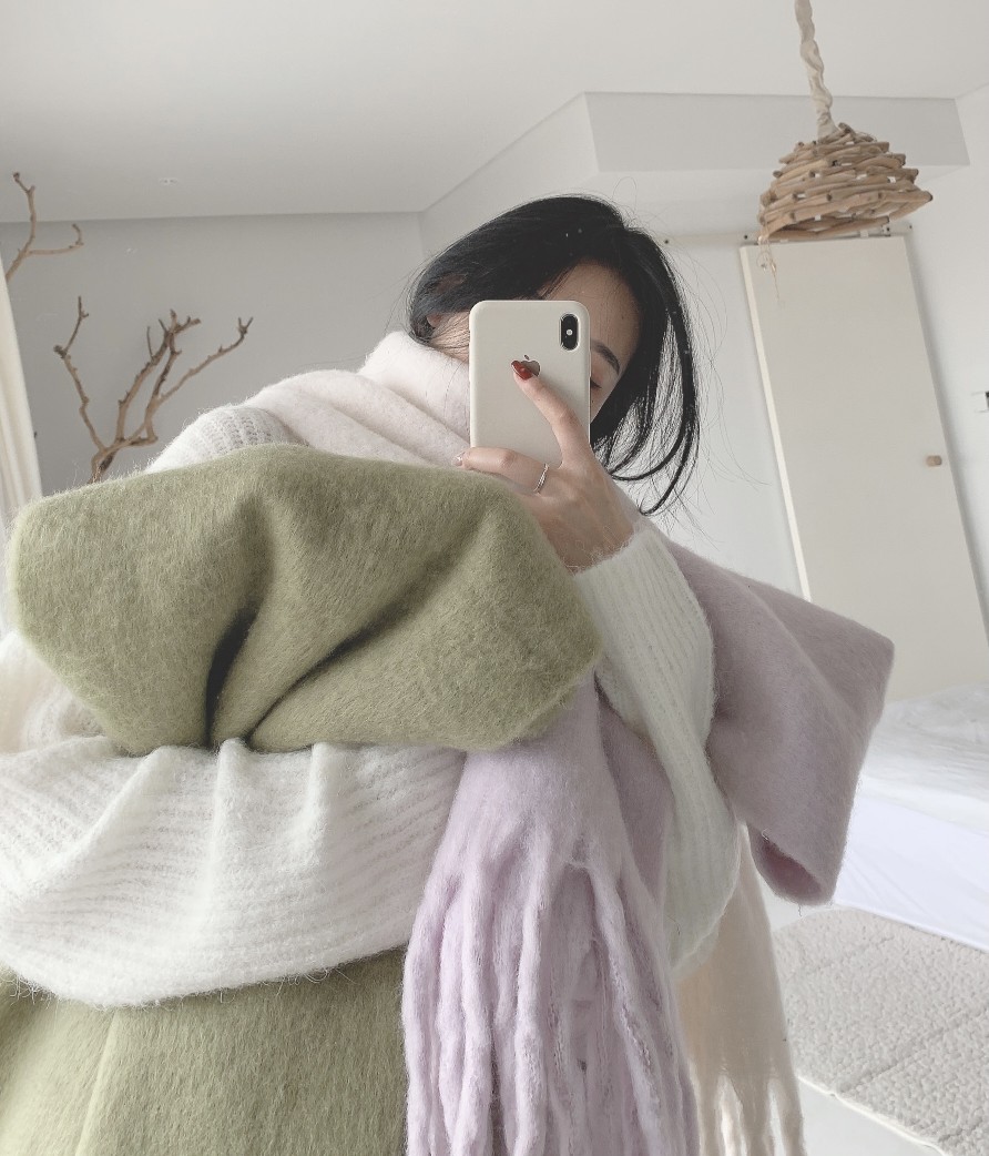 Cross-border scarf wholesale e-commerce live-streaming supply chain supply of macaron thick beard scarves pic 2
