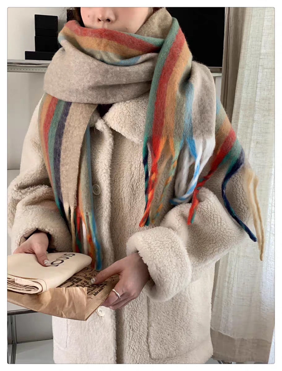 Cross-border scarf wholesale e-commerce live-streaming supply chain, cotton candy series rainbow vertical thick whiskers pic 4