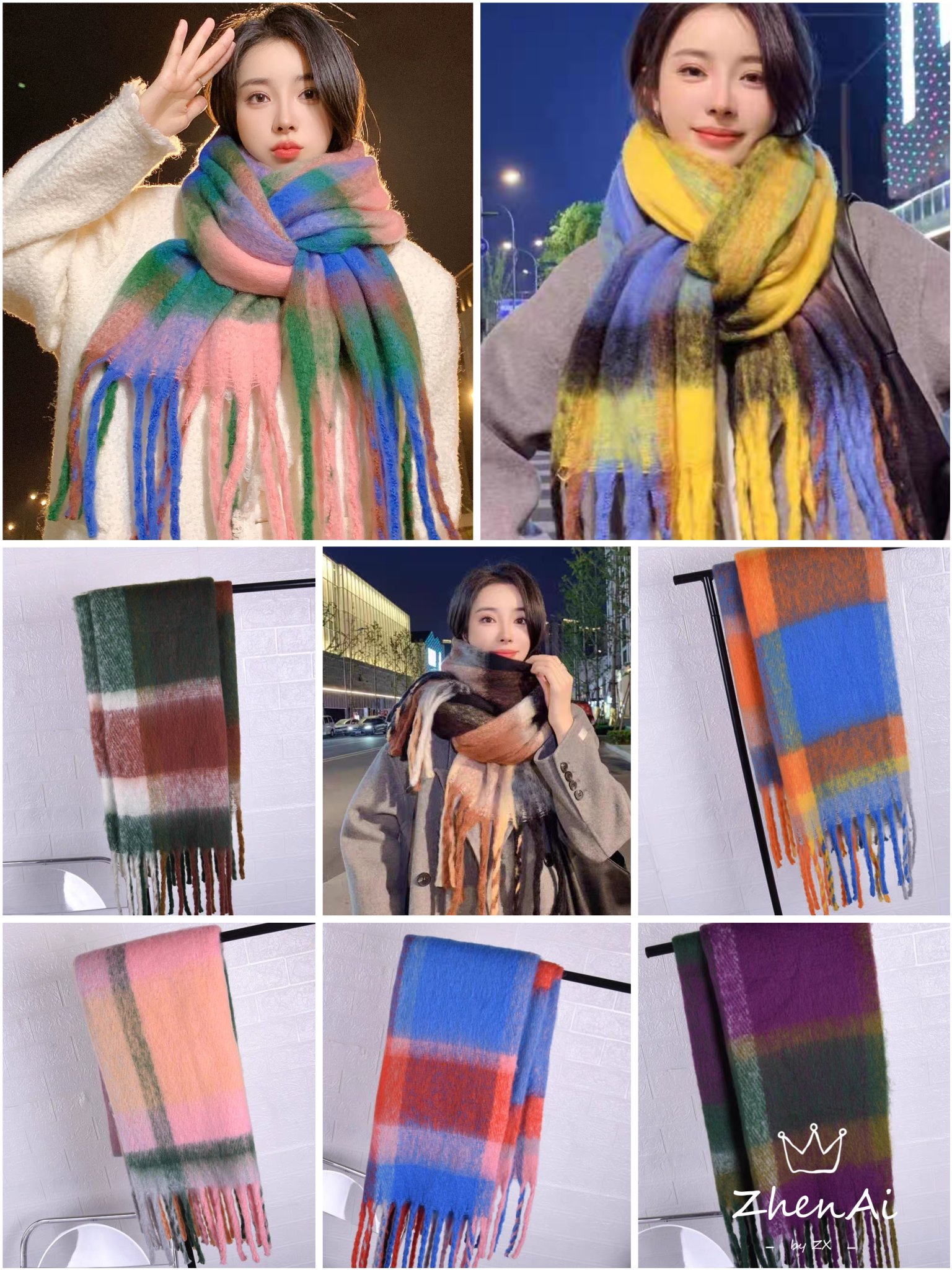Cross-border scarf wholesale e-commerce live-streaming supply chain supply of thick fluorescent checkered scarves pic 5