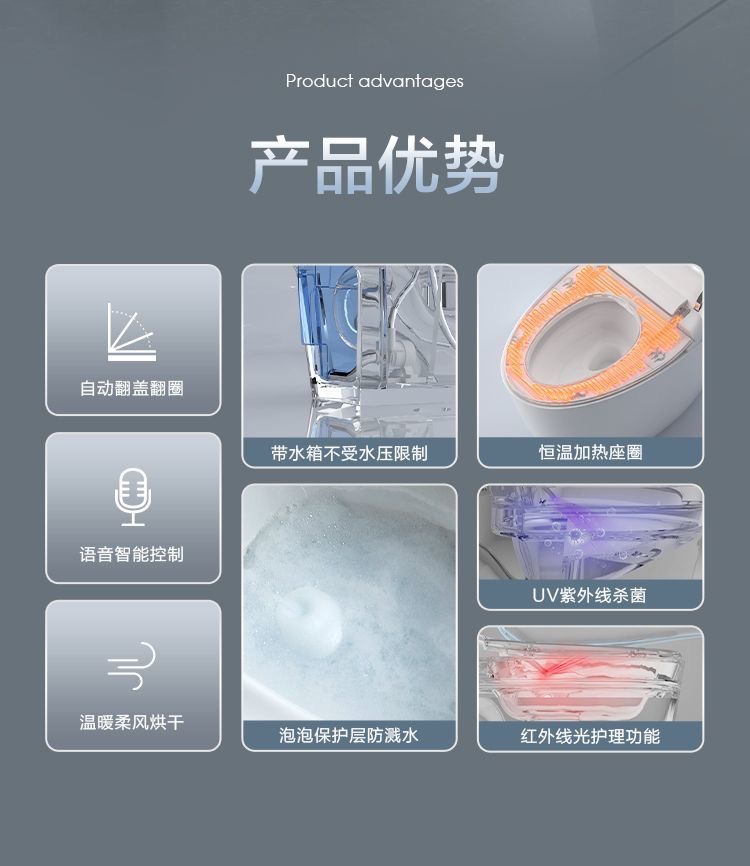 家用智能马桶座便器一体式无水压语音自动翻盖清洗烘干多功能详情2