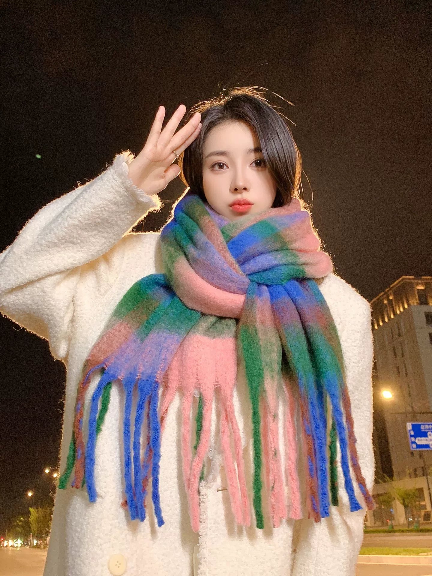 Cross-border scarf wholesale e-commerce live-streaming supply chain supply of thick fluorescent checkered scarves pic 1