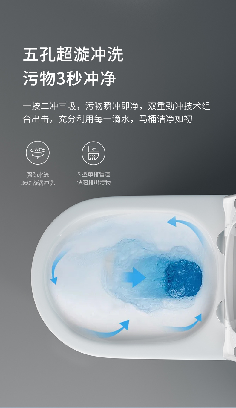 马桶一体虹吸大口径大管道卫生间防臭静音缓降陶瓷抽水坐便器详情7