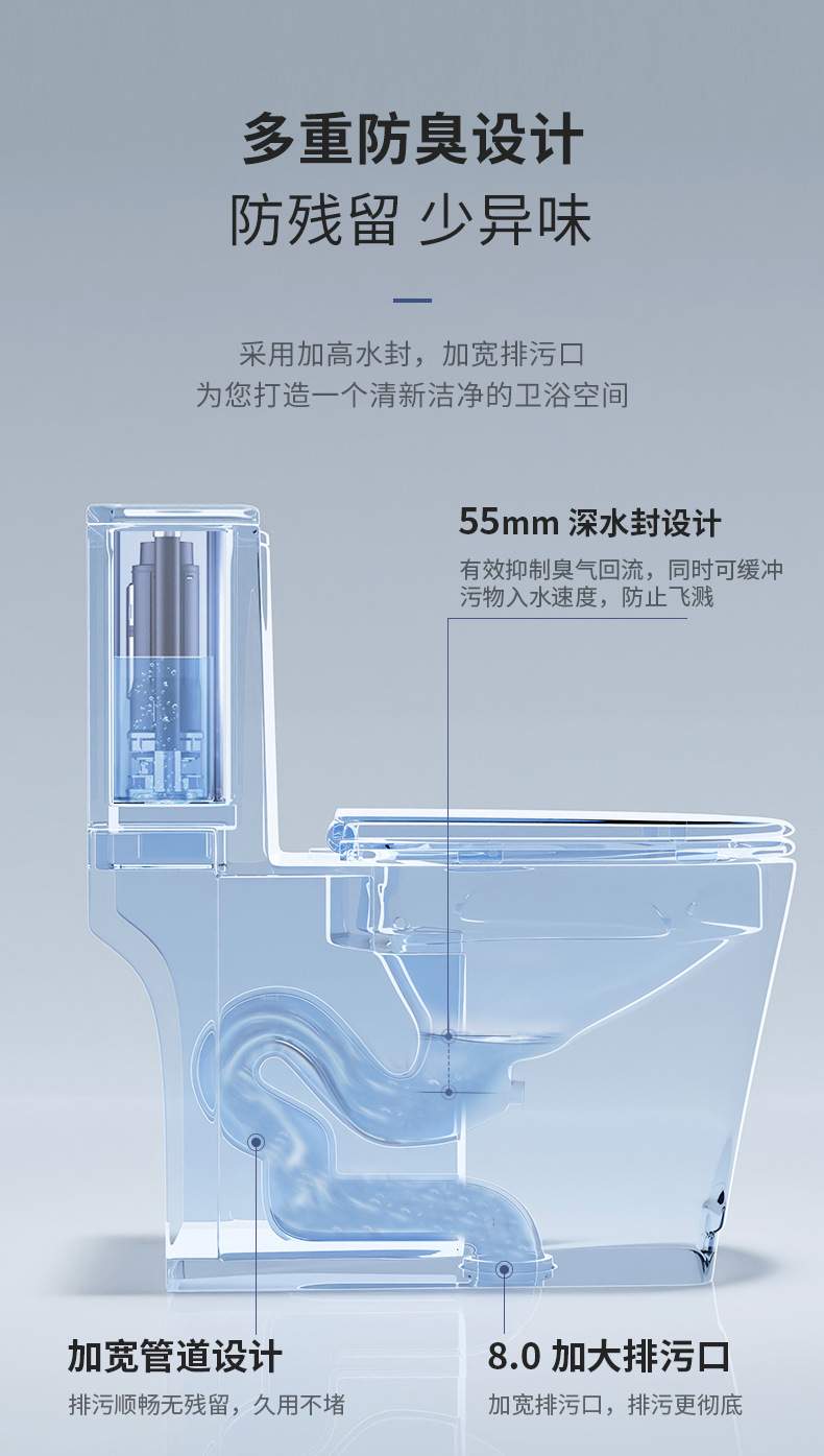 马桶一体虹吸大口径大管道卫生间防臭静音缓降陶瓷抽水坐便器详情8