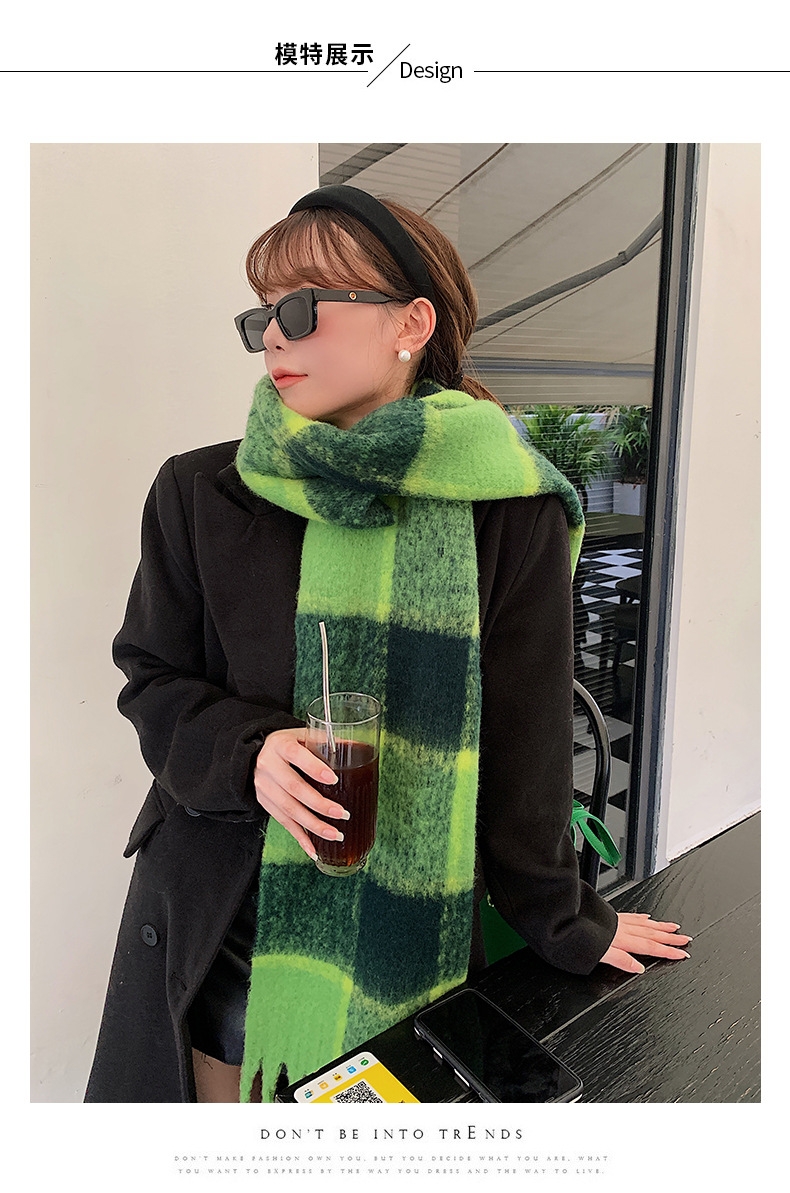 Cross-border scarf wholesale e-commerce live-streaming supply chain supply fluorescent green checkered thick beard scarves pic 8