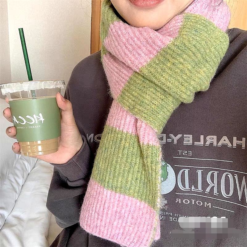Cross-border scarf wholesale e-commerce live streaming supply chain supply dopamine glutinous rice fleece wool horizontal stripes pic 3