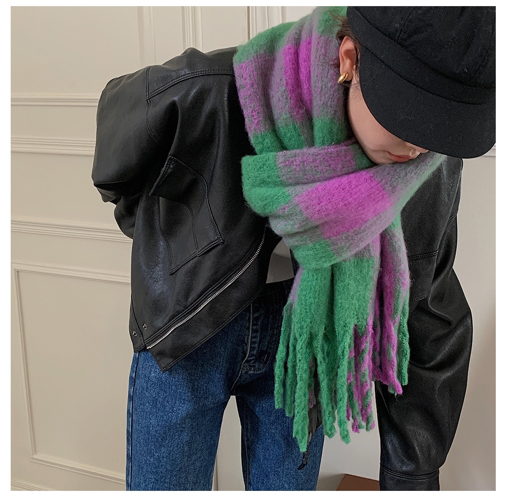 Cross-border scarf wholesale, e-commerce live streaming, supply chain, tattooed purple-green checkered thick whiskers pic 1