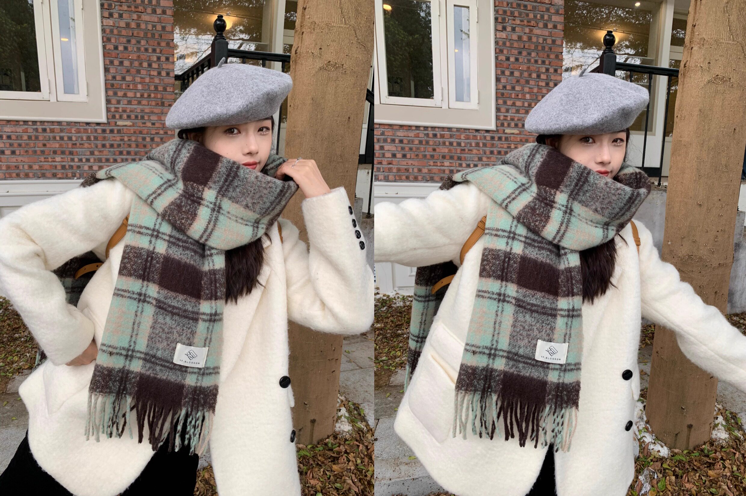 The 2024 new Maillard high-end checkered scarf for women, a Korean-style shawl for both winter and spring and autumn, is thick and warm pic 12