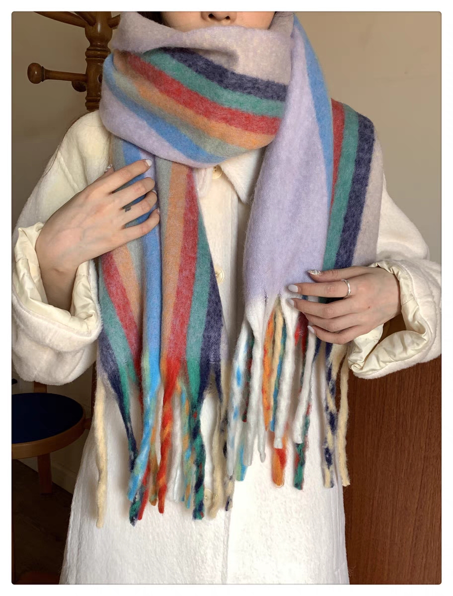 Cross-border scarf wholesale e-commerce live-streaming supply chain, cotton candy series rainbow vertical thick whiskers pic 3