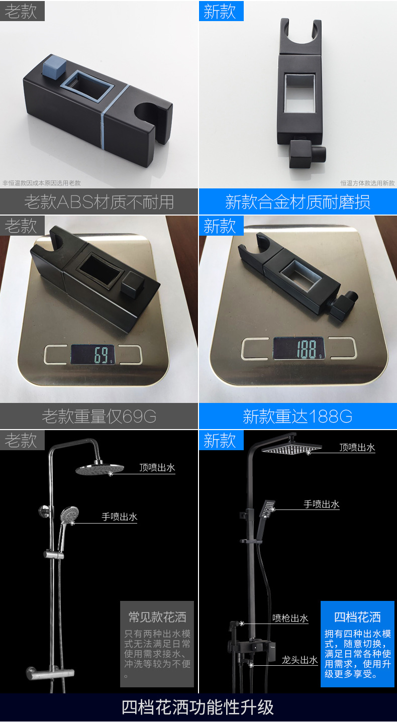 黑色全铜淋浴花洒套装洗澡冷热龙头淋雨喷头暗明装浴室淋浴器恒温详情11