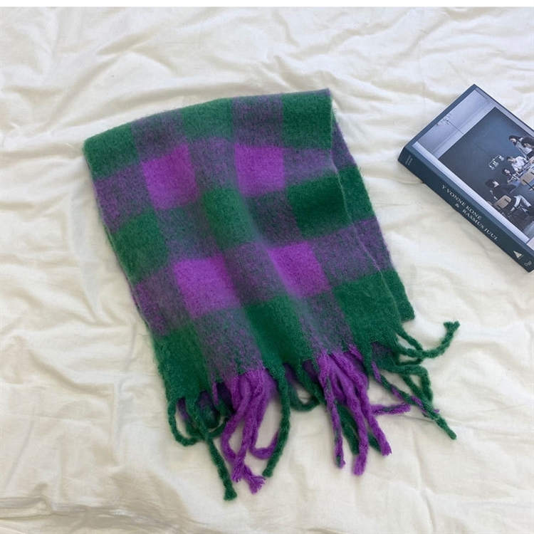 Cross-border scarf wholesale, e-commerce live streaming, supply chain, tattooed purple-green checkered thick whiskers pic 7