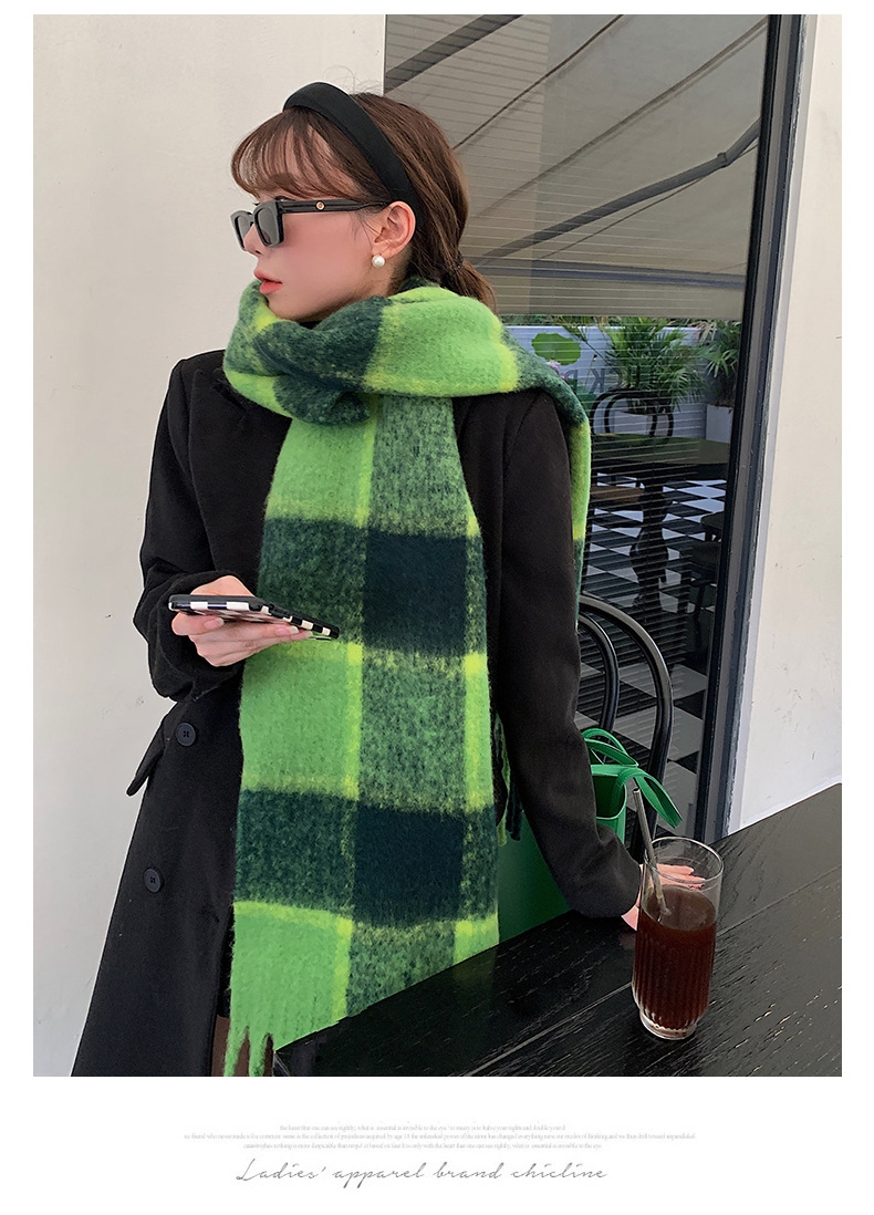 Cross-border scarf wholesale e-commerce live-streaming supply chain supply fluorescent green checkered thick beard scarves pic 9