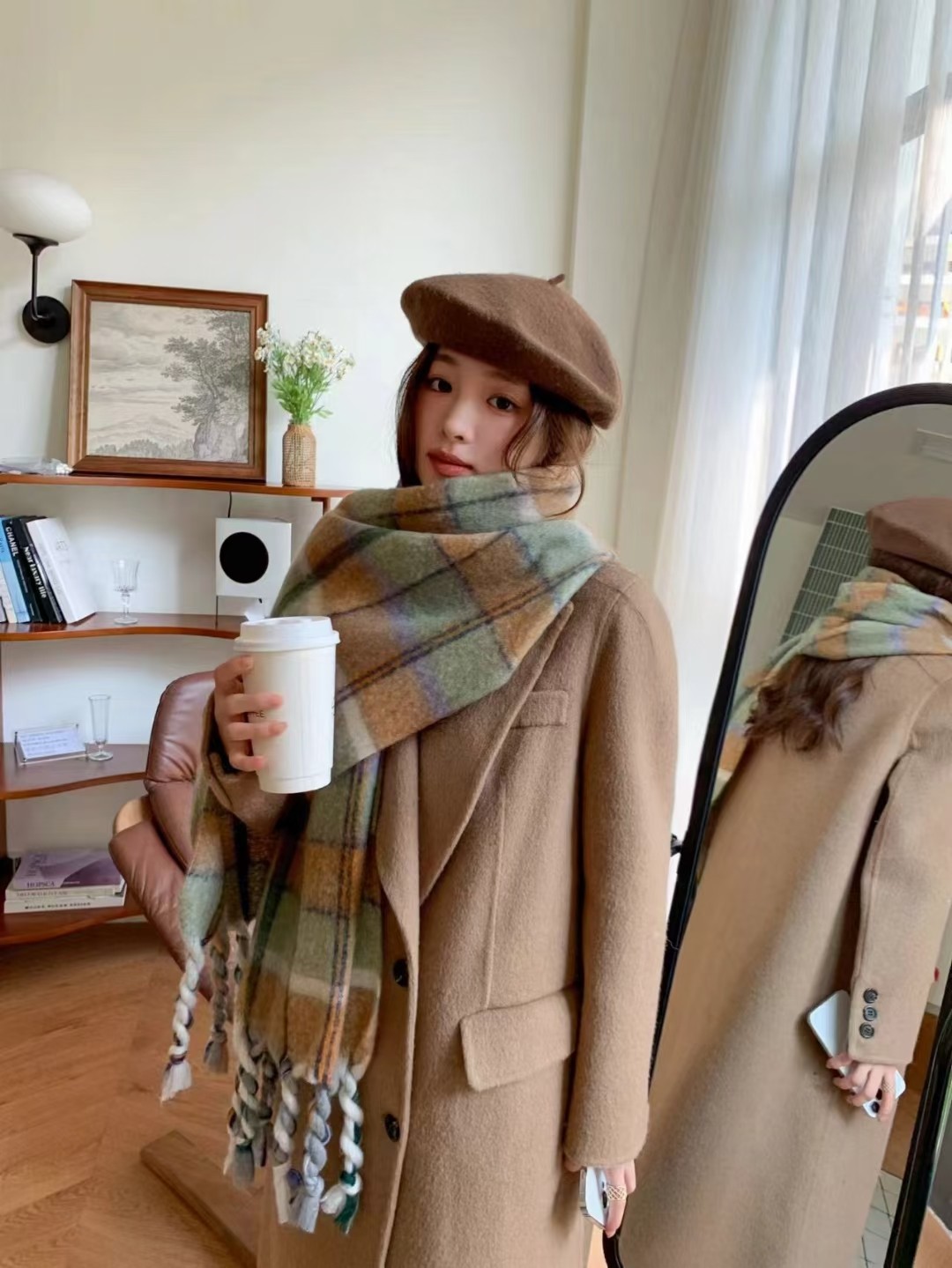 跨境围巾批发电商直播供应链供货棉花糖系列金丝九宫格手工结粗须详情6