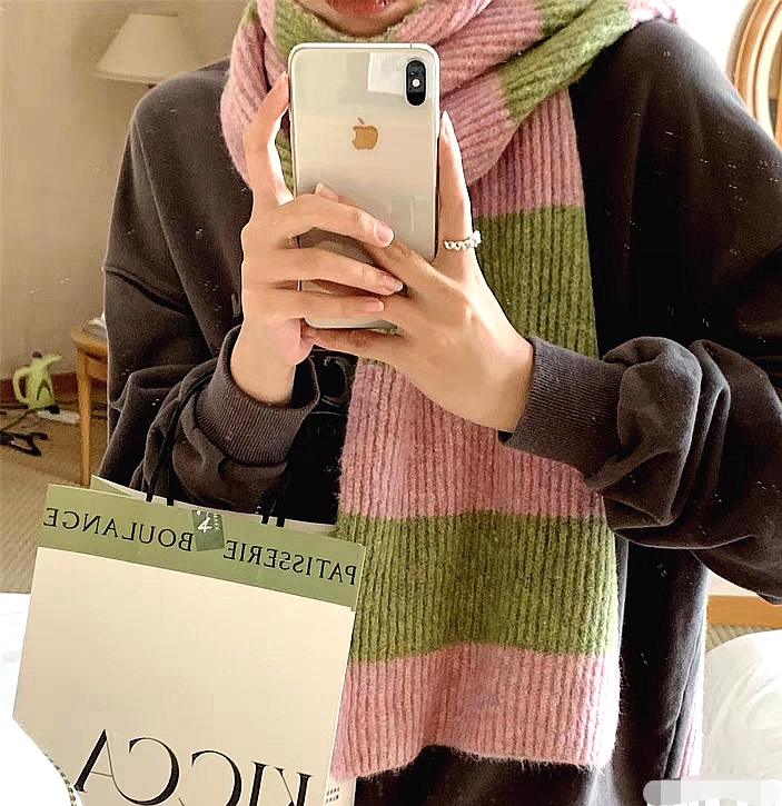 Cross-border scarf wholesale e-commerce live streaming supply chain supply dopamine glutinous rice fleece wool horizontal stripes pic 1