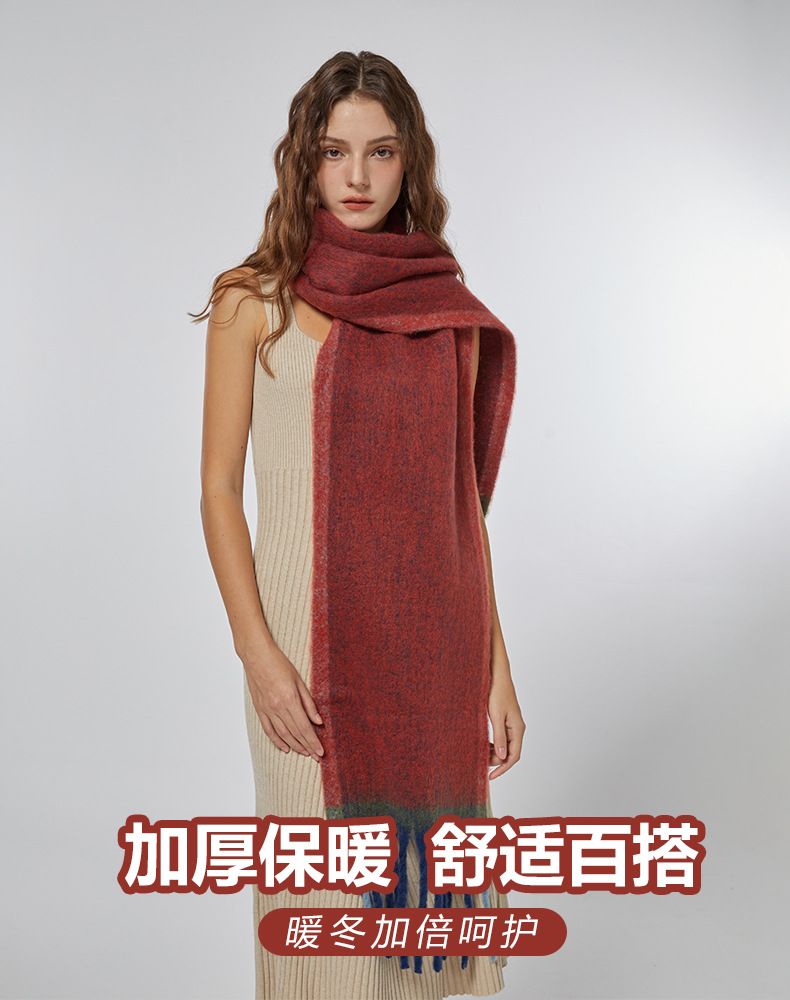 A simple frame in solid color, paired with a warm faux cashmere scarf, a soft and fluffy pink scarf for winter, and a cold-proof shawl pic 1