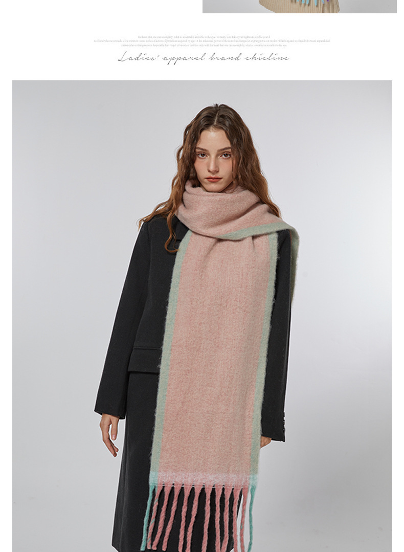 A simple frame in solid color, paired with a warm faux cashmere scarf, a soft and fluffy pink scarf for winter, and a cold-proof shawl pic 7