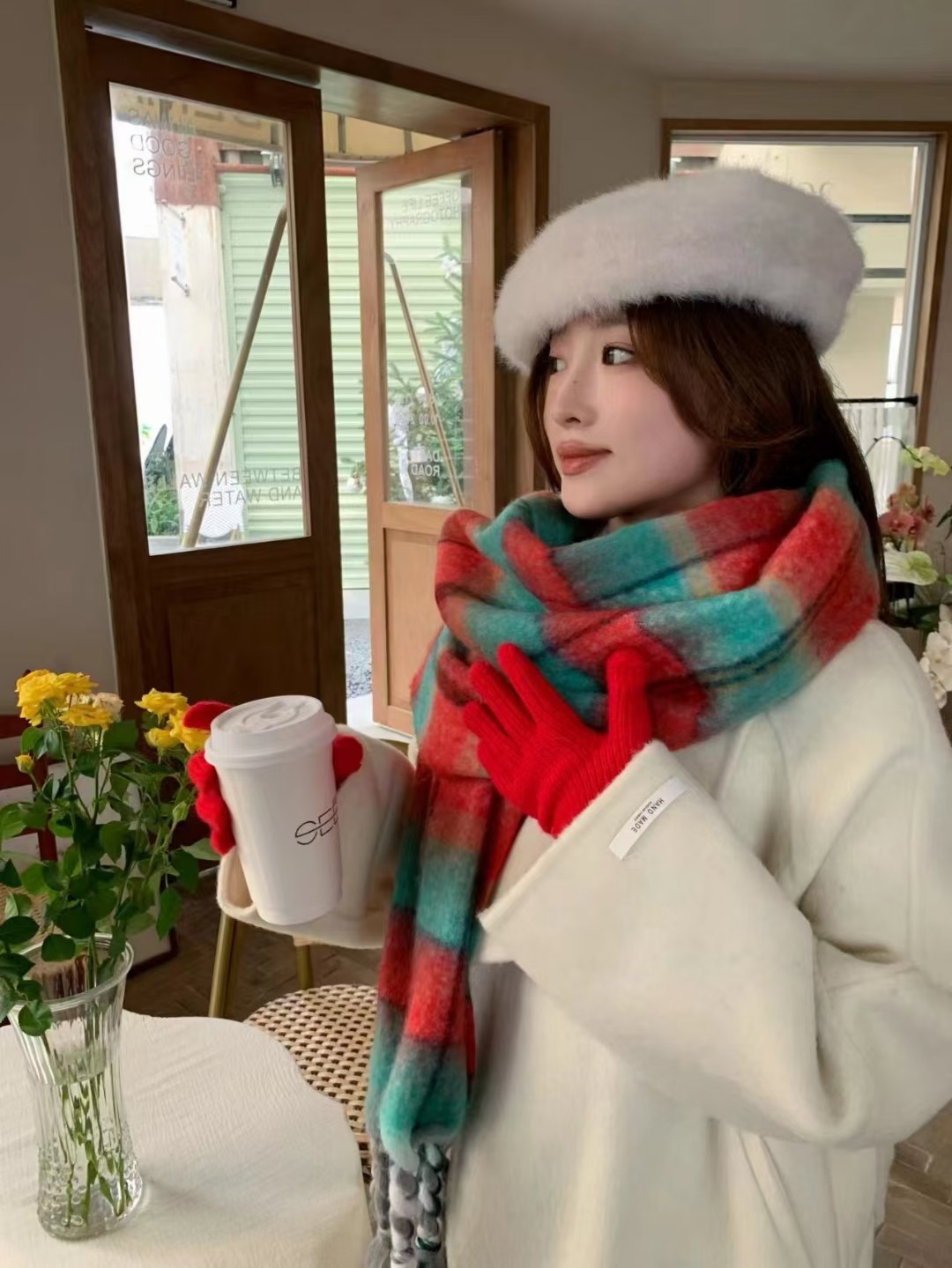 跨境围巾批发电商直播供应链供货棉花糖系列金丝九宫格手工结粗须详情1