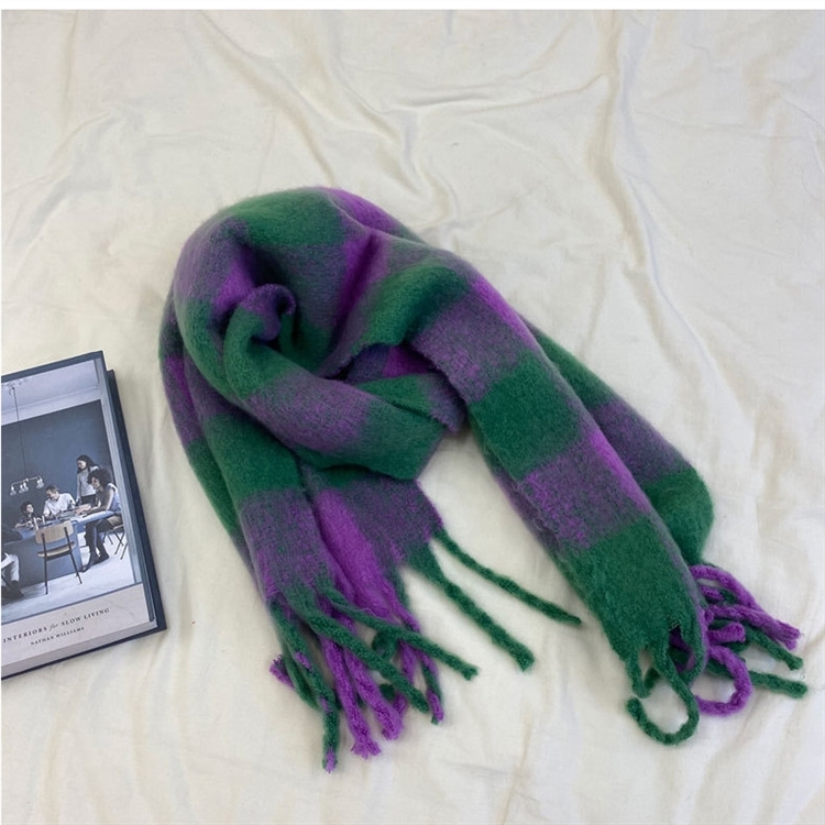 Cross-border scarf wholesale, e-commerce live streaming, supply chain, tattooed purple-green checkered thick whiskers pic 8