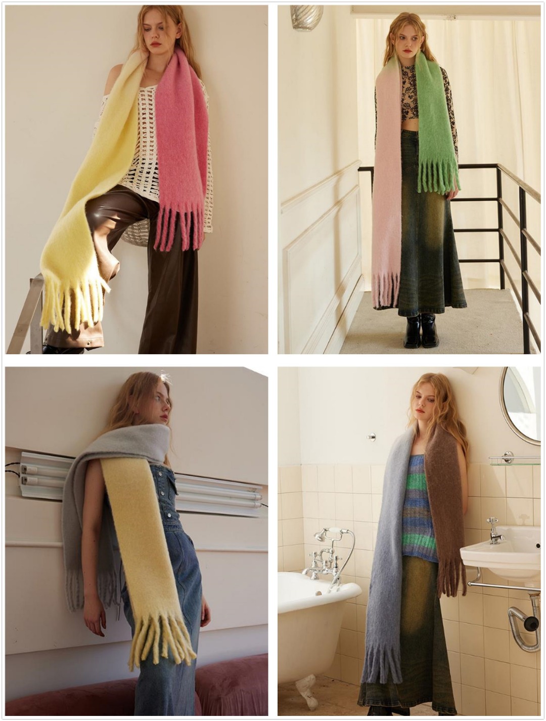 Cross-border wholesale of 68 thick beard series new wool hand-painted gradient scarves in stock, e-commerce supply pic 5
