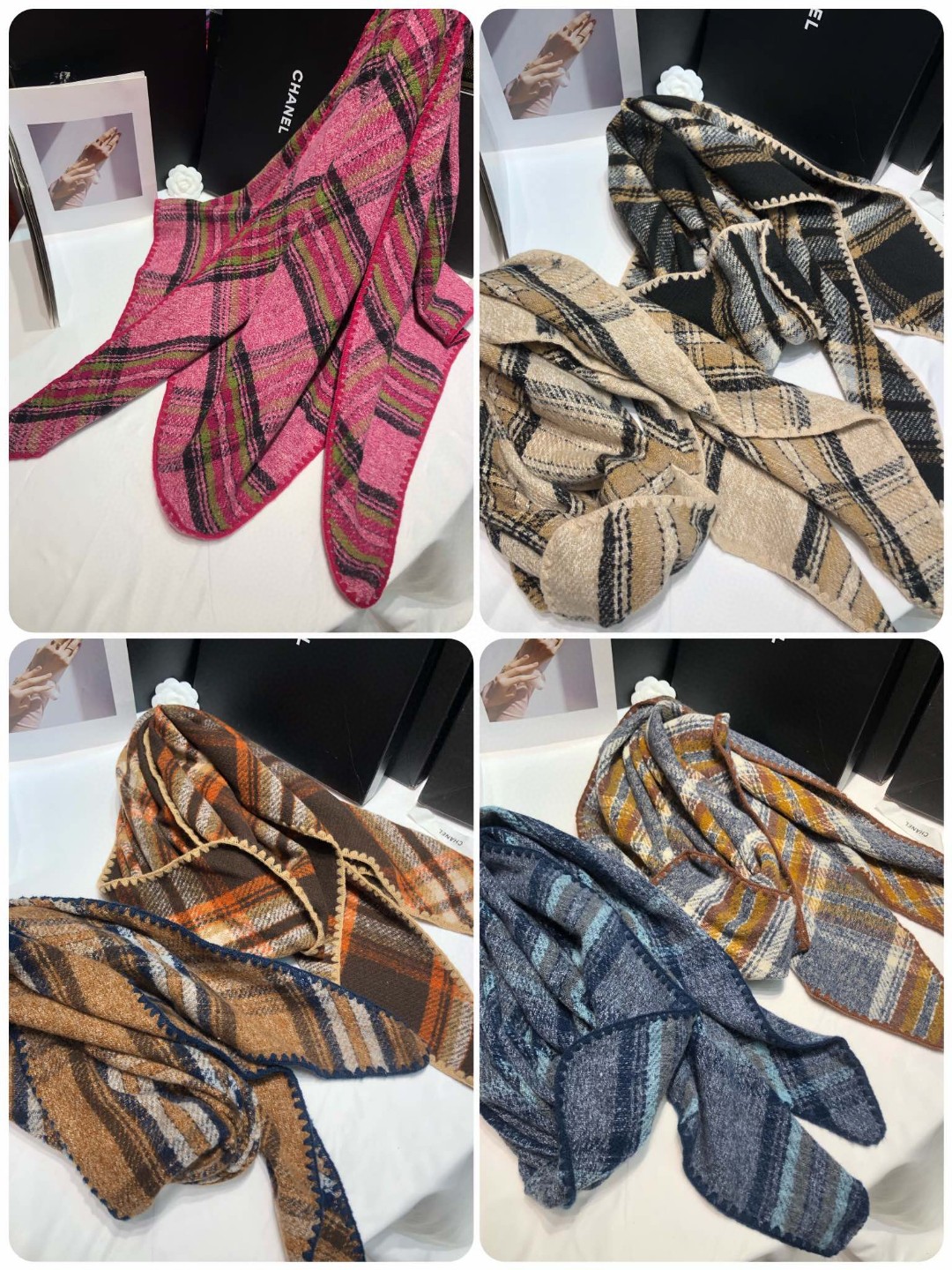 Cross-border scarf wholesale e-commerce live-streaming supply chain supply of shell-edge checkered triangular scarves pic 8