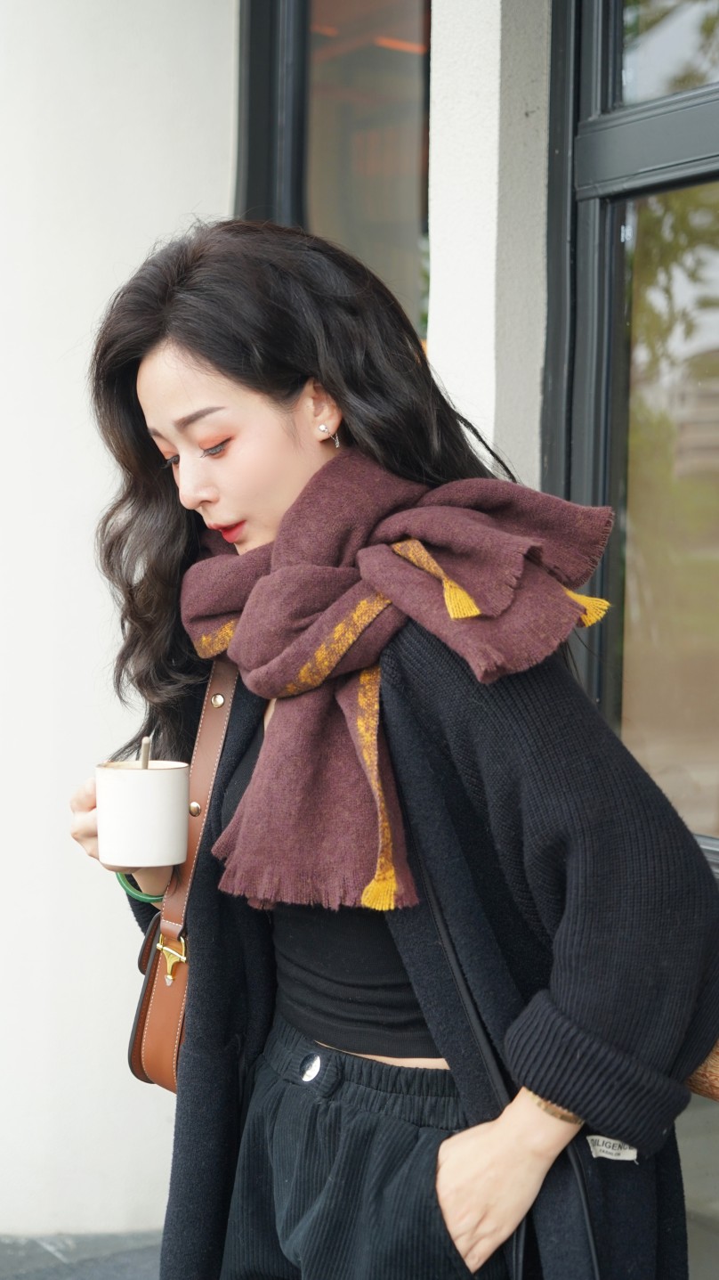 Cross-border scarf wholesale e-commerce, new 40-loop yarn series, frame and hidden grid, live streaming supply chain supply pic 1