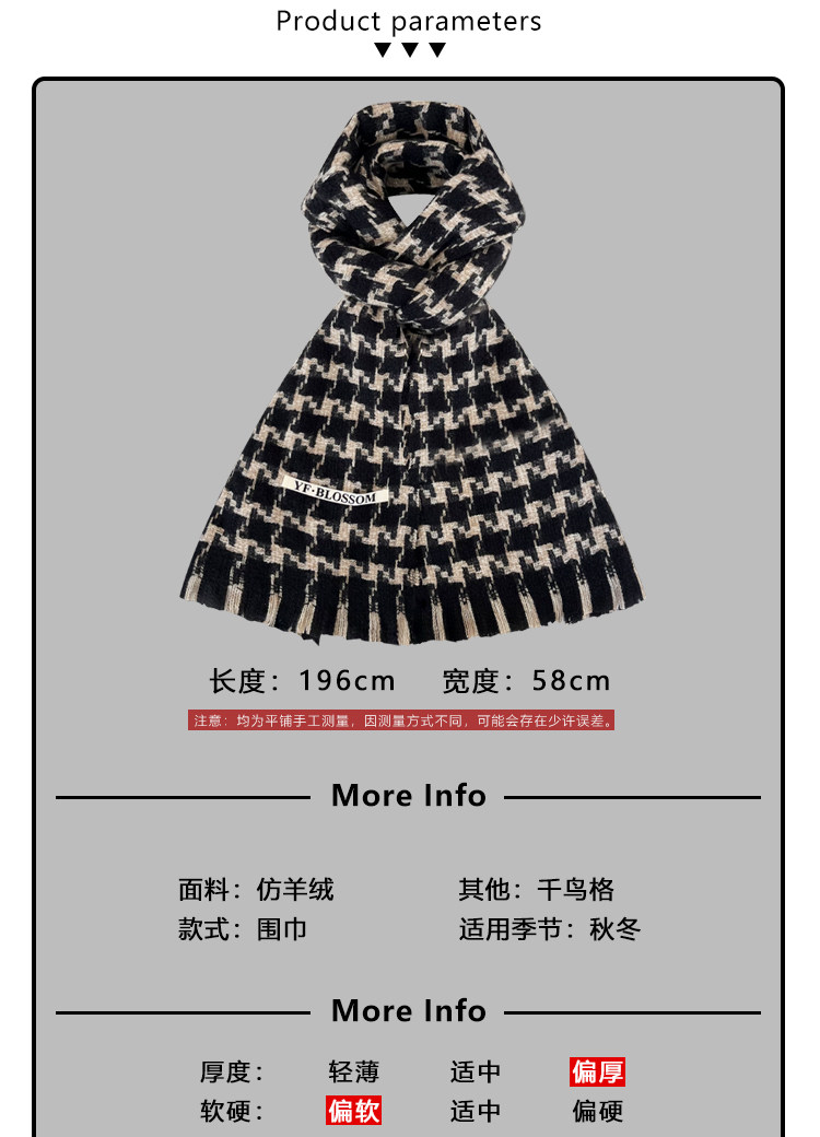 The 2024 winter new thousand-bird check cashmere scarf is a versatile long and warm dress for women, a retro shawl for couples, and a trendy scarf for men pic 1