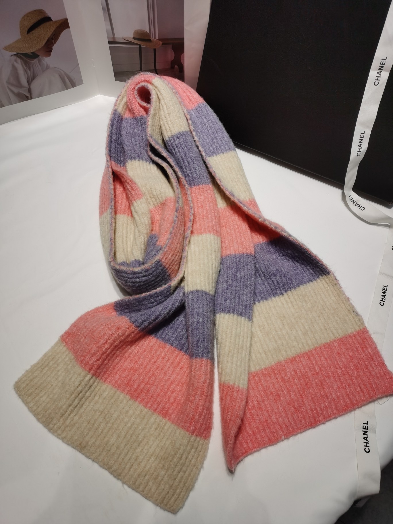 Cross-border scarf wholesale e-commerce live streaming supply chain supply dopamine glutinous rice fleece wool horizontal stripes pic 6
