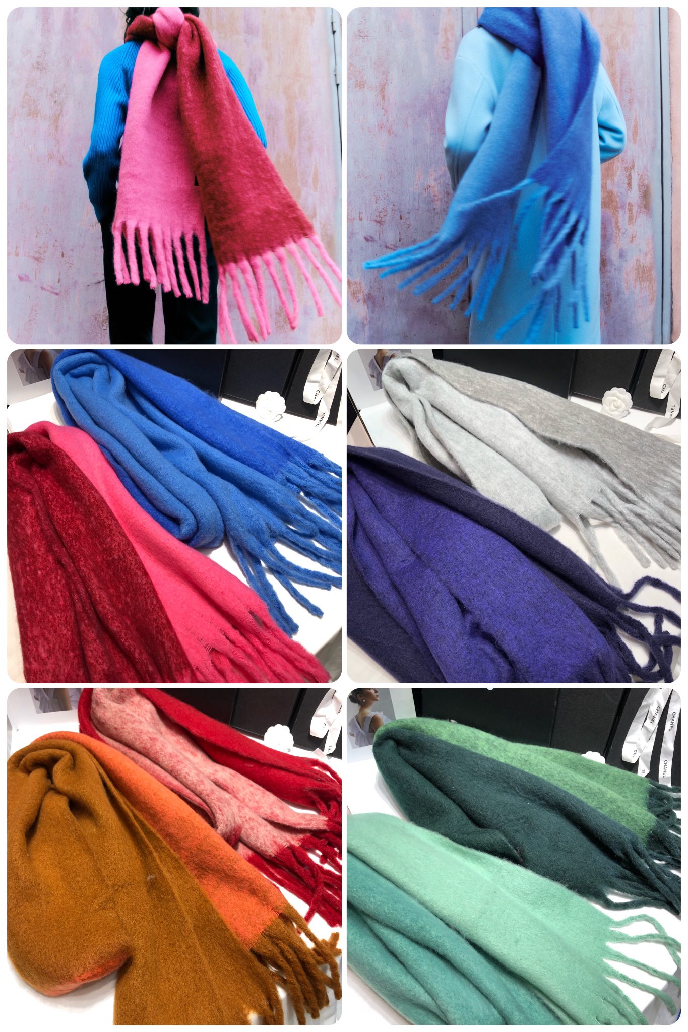 Wholesale cross-border scarves in stock, e-commerce live streaming supply chain, 68 thick beard series, half color-blocked scarves pic 10