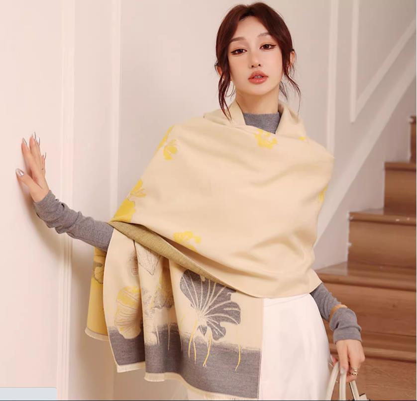Cross-border scarf wholesale 27 high-speed jacquard series Ginkgo leaf cash on delivery scarf e-commerce supply pic 4