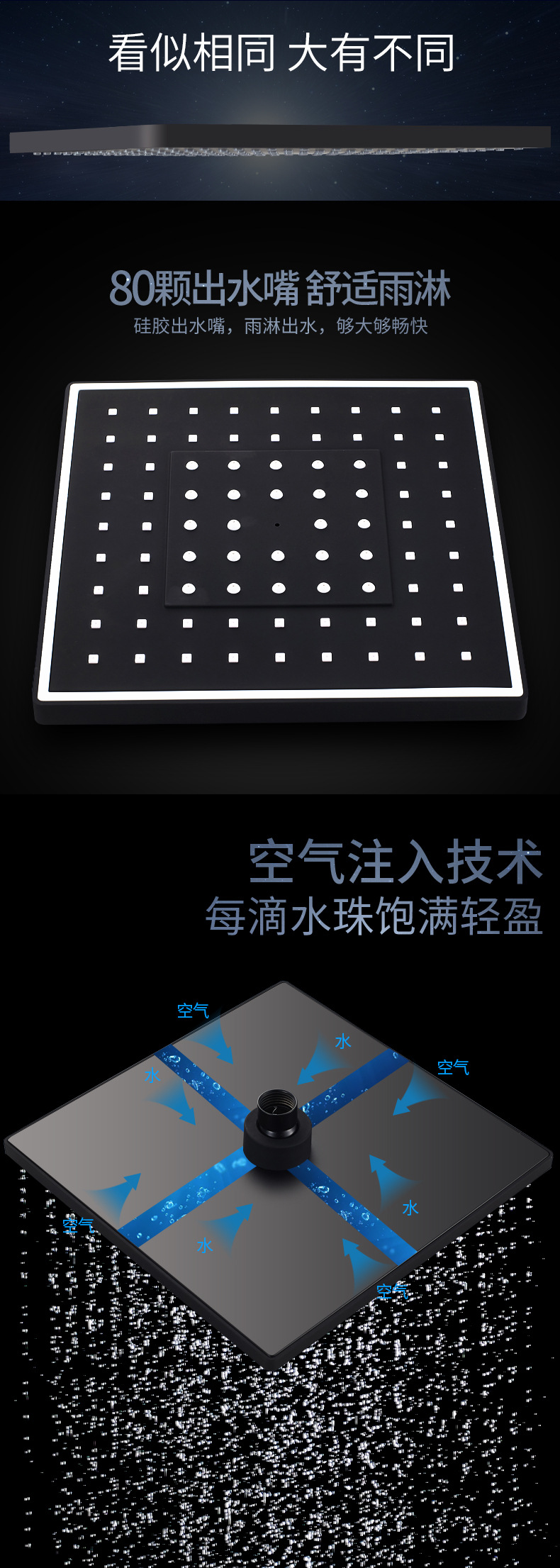 黑色全铜淋浴花洒套装洗澡冷热龙头淋雨喷头暗明装浴室淋浴器恒温详情7