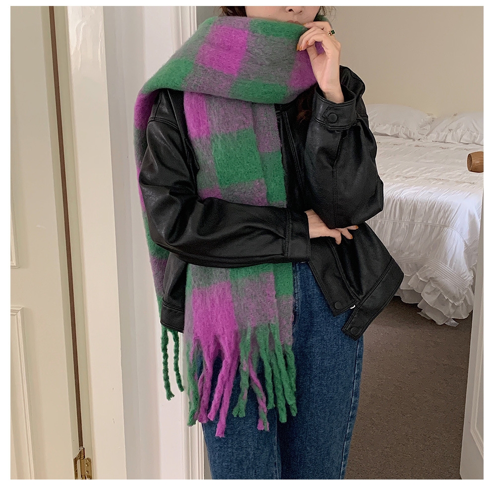 Cross-border scarf wholesale, e-commerce live streaming, supply chain, tattooed purple-green checkered thick whiskers pic 2