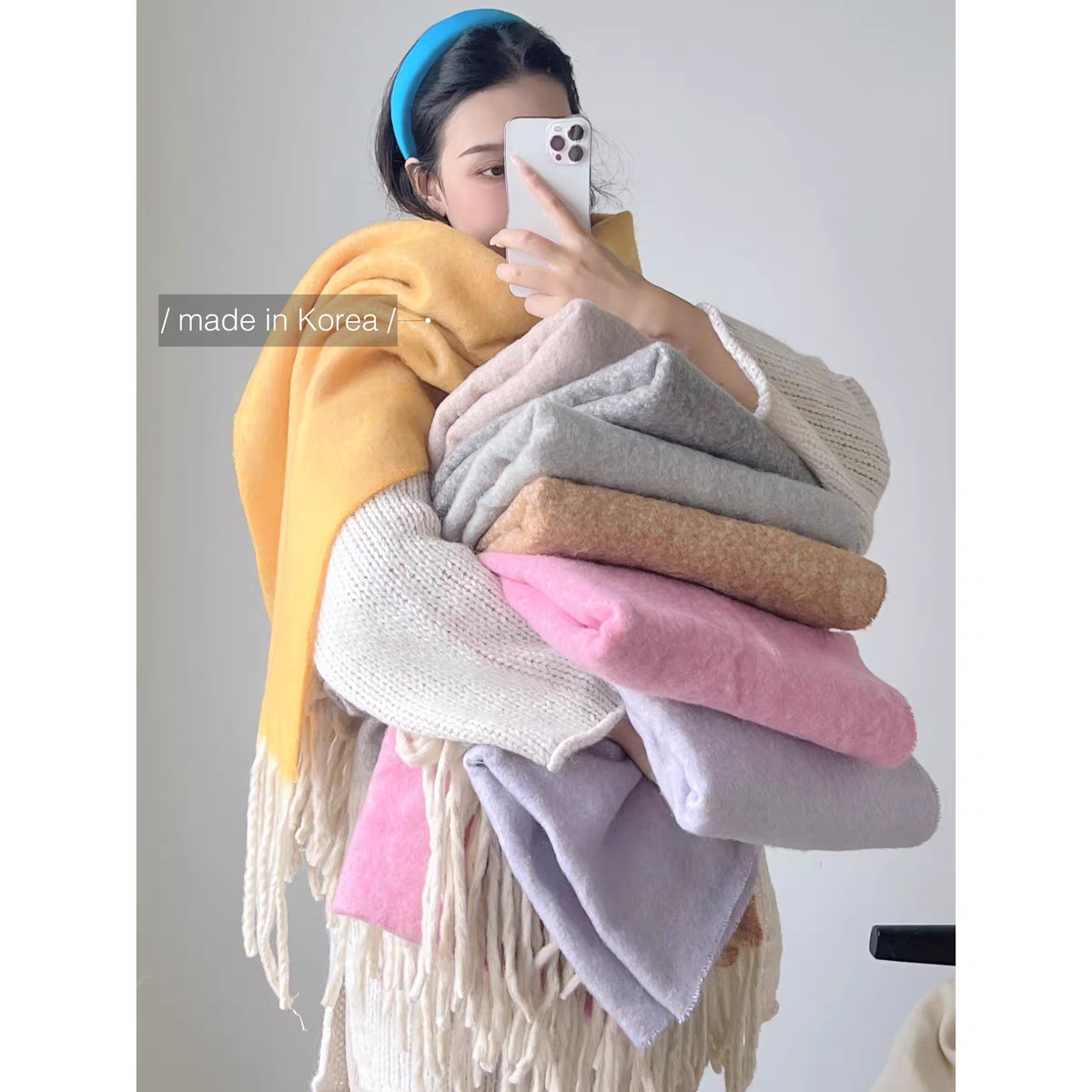 Cross-border scarf wholesale e-commerce new 88 Marshmallow series rice warp plain thick beard Marshmallow single color thick beard pic 4