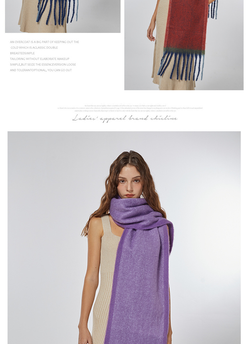 A simple frame in solid color, paired with a warm faux cashmere scarf, a soft and fluffy pink scarf for winter, and a cold-proof shawl pic 5